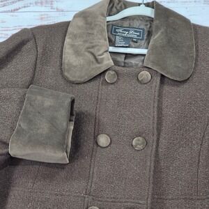 Terry Lewis Long Coat Women 18W Brown NEW Wool Blend Velvet Trim Button Front